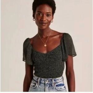 Abercrombie & Fitch Black Smocked Flutter sleeve Blouse